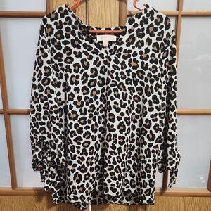 Michael Kors Leopard Print Blouse With Wider Sleeves And Ties On The Sleeves
